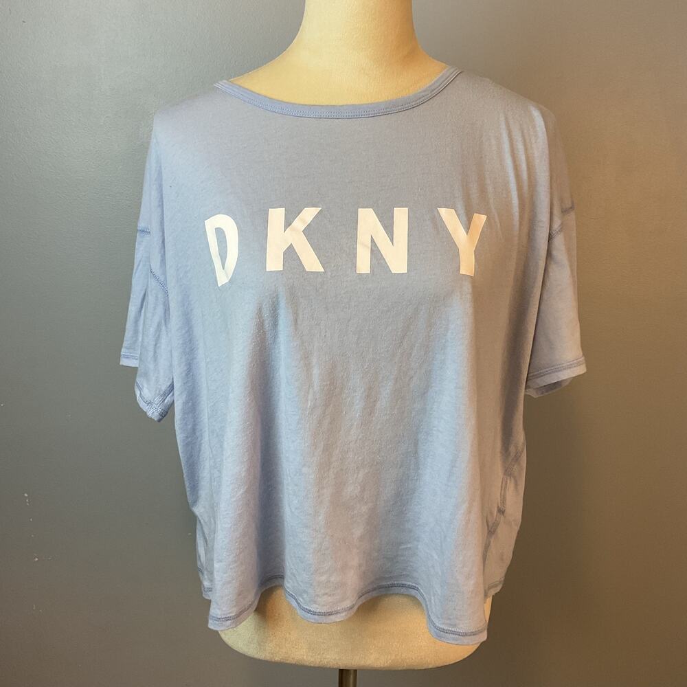 DKNY Sport Split Back Top Womens Powder Blue Medium Baby Doll Oversize Boxy